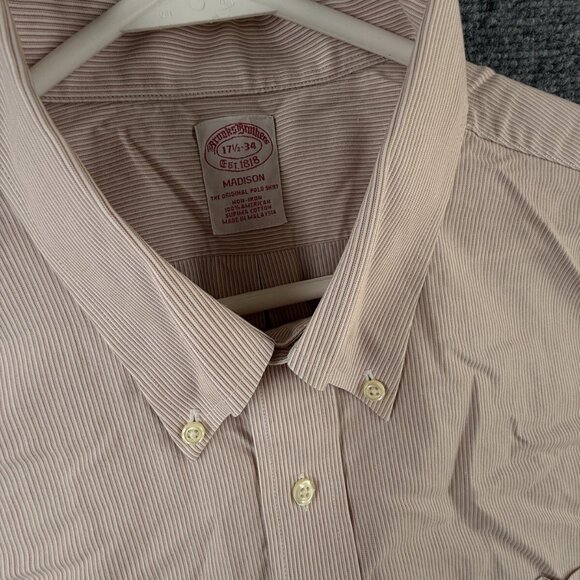 Brooks Brothers Non Iron Button Up Shirt Men Striped 17.5 34 Madison Supima - Picture 9 of 16